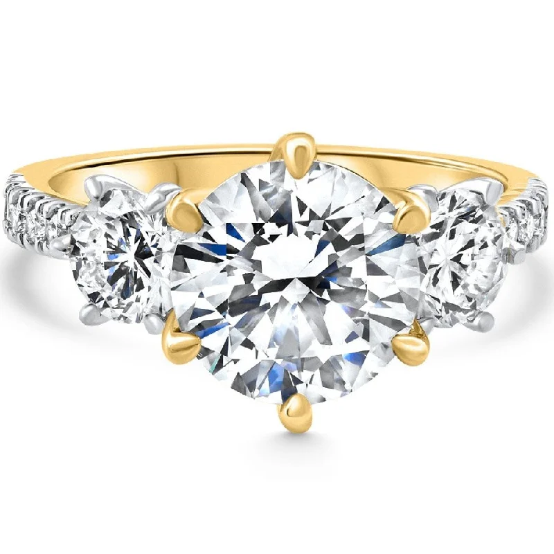 Ladies yellow gold engagement rings-Certified 4.26Ct 3Stone Round Diamond Engagement 14k Yellow Gold Lab Grown