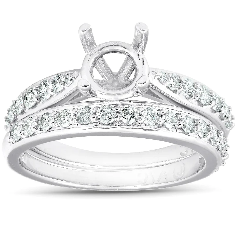 Ladies engagement rings with a twist-5/8 Ct Diamond Engagement Ring Setting & Matching Wedding Band 14k White Gold