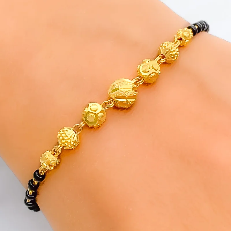 Ladies dainty bracelets-Tasteful Exclusive 22k Gold Black Bead Bracelet