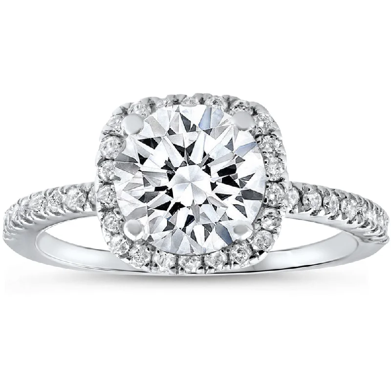 Ladies engagement rings with baguette diamonds-Platinum 1 ct Diamond Engagement Ring Cushion Halo Ring