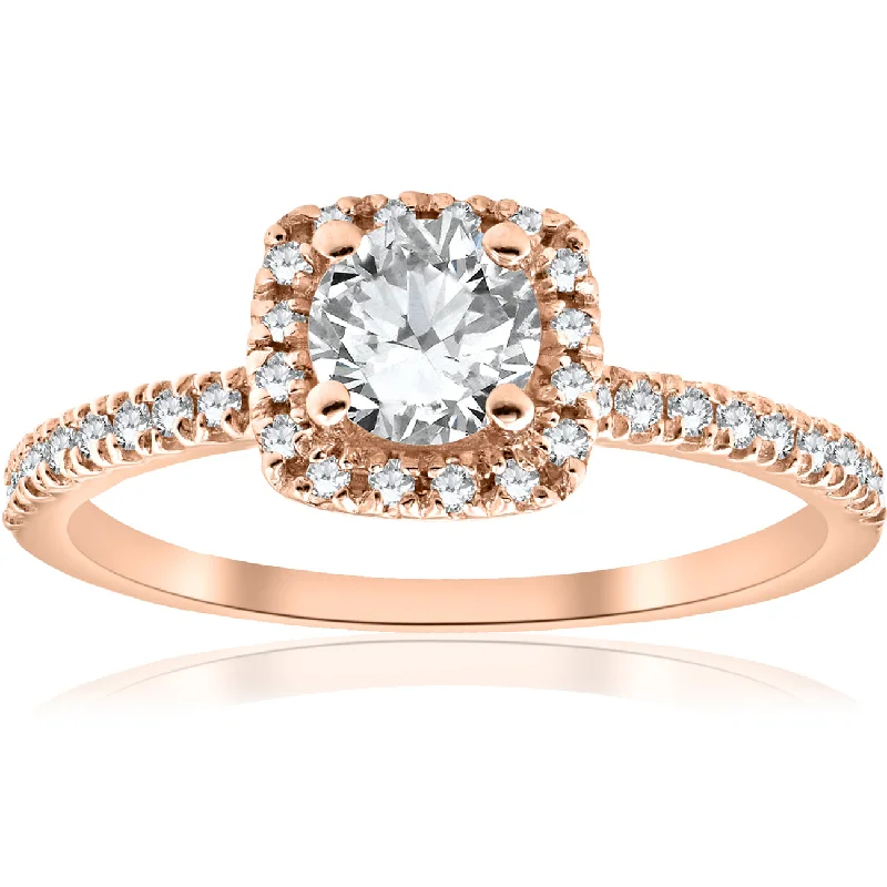 Ladies ruby engagement rings-1/2CT Diamond Cushion Halo 14k Rose Gold Engagement Ring