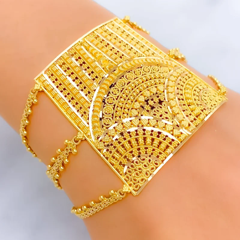 Ladies adjustable cuff bracelets-Captivating Ornamental 22k Gold Statement Bracelet