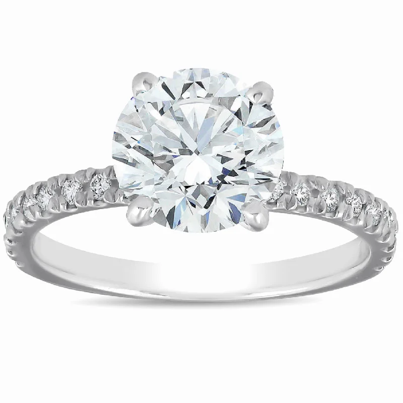 Ladies square engagement rings-2 1/3 Ct Diamond Solitaire Engagement Ring 14k White French Pave Set