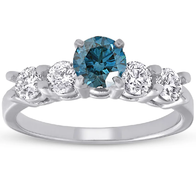 Ladies platinum engagement rings-1 1/2ct Blue & White Diamond Engagement Ring 14k White Gold