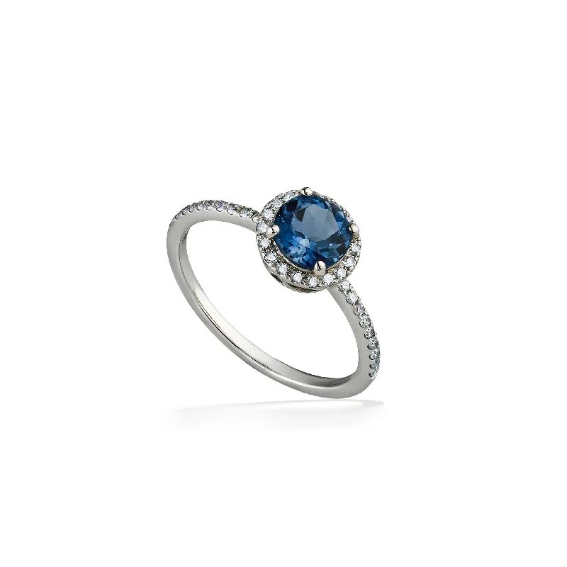 Ladies platinum rings-Effy London Blue Topaz Halo Ring