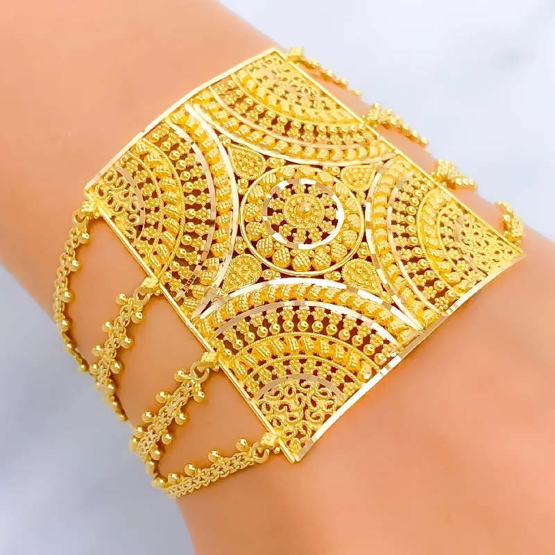 Ladies charm bangles-Royal Mandala 22k Gold Statement Bracelet