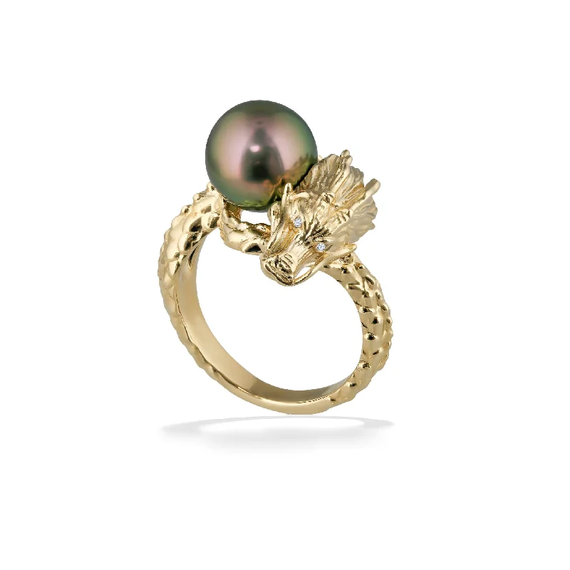 Ladies trendy rings-Tahitian Pearl Dragon Ring