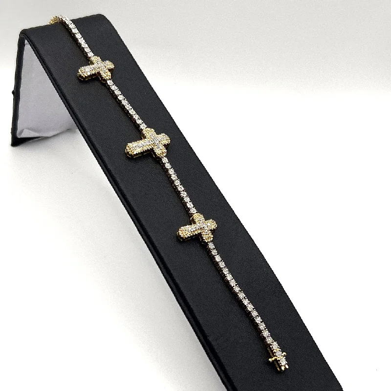 Ladies bangles with diamonds-Diamond Cross Tennis Bracelet