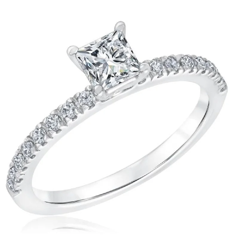 Ladies white gold engagement rings-1 Ct Princess Cut Diamond Engagement Ring 10k White Gold