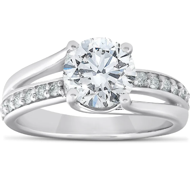 Ladies halo engagement rings-2 1/4 Ct Round Diamond Engagement Twist Ring 14k White Gold